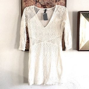 H&M CROCHET DRESS HM IVORY LACE BOHO STRETCH BODYCON DRESS 4 NWT
